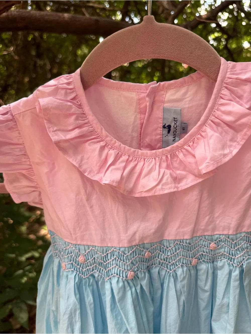 Girls Pink & Light Blue Smocked Ruffle Dress